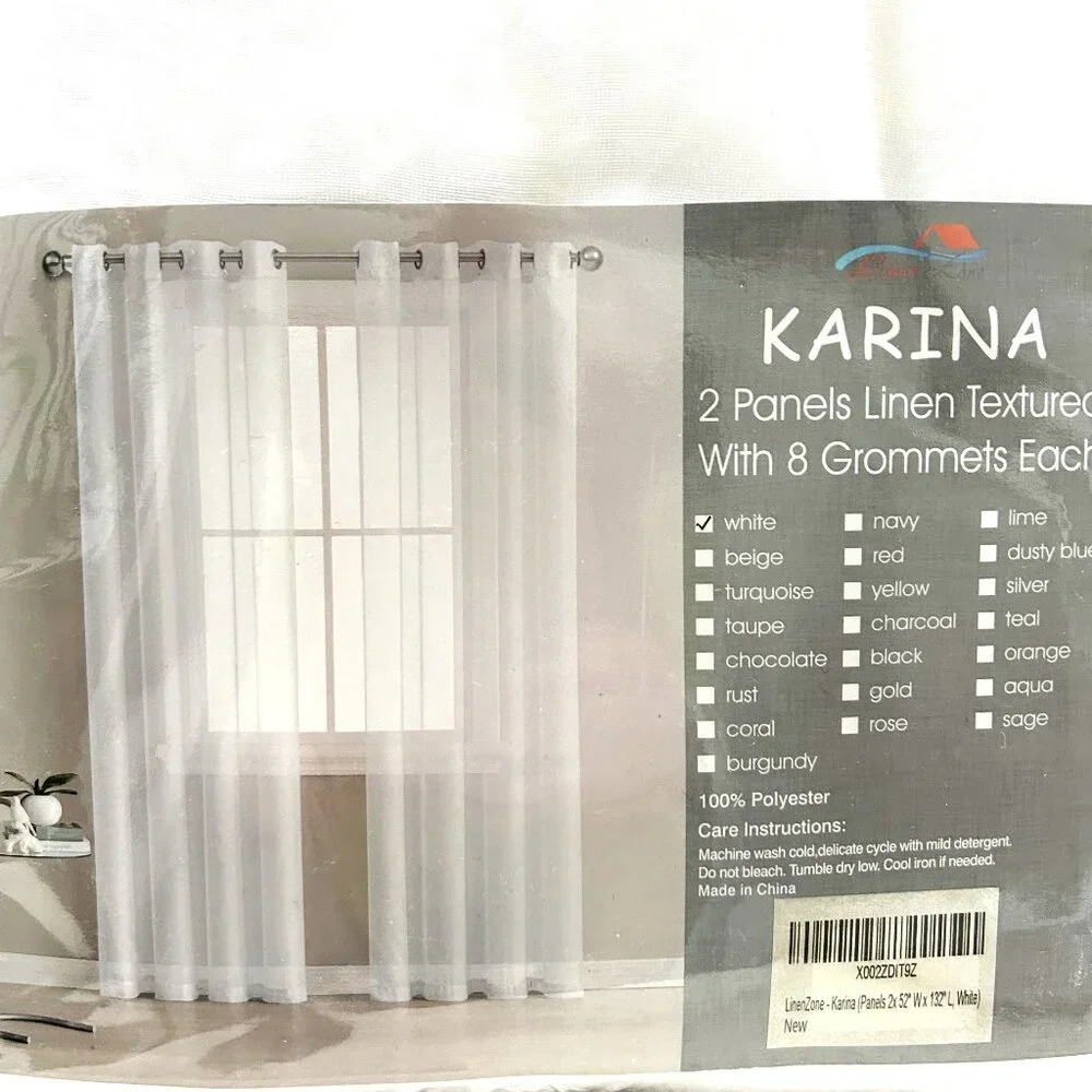 Carina white window curtains linen textured drapes panels with grommets 52